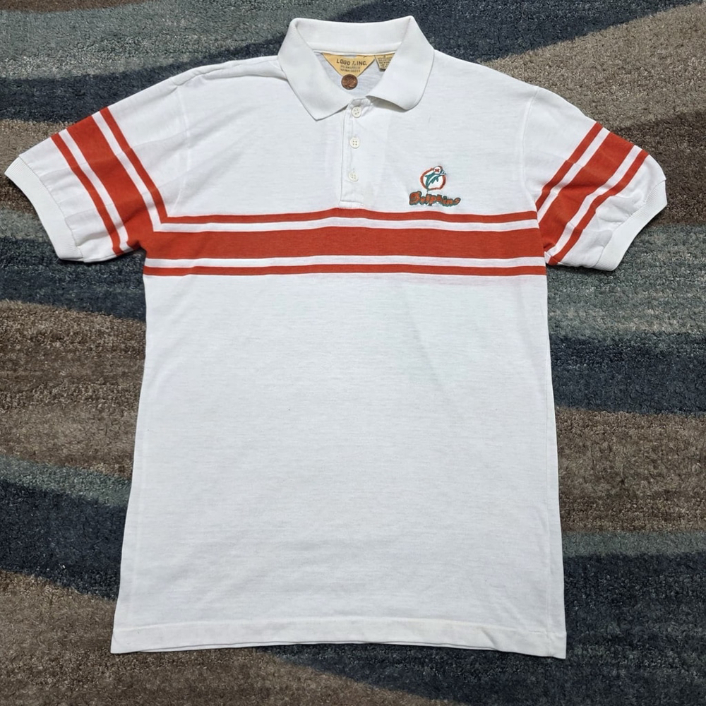 Vintage Miami Dolphins Logo 7 Polo Shirt Small Embroidered Striped 80s 90s NFL